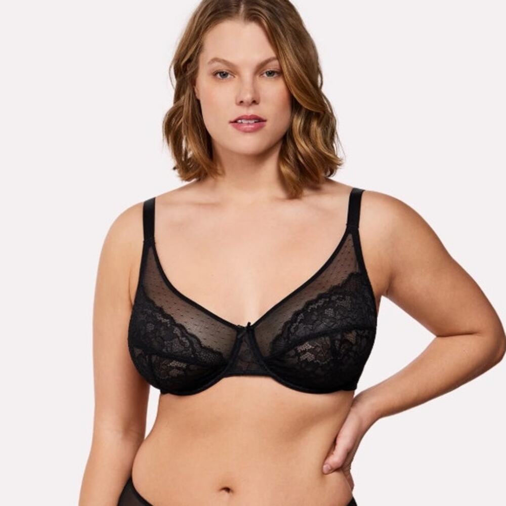 HSIA Enchante Black Lace Underwire Bra NWT 42D Full Coverage Unlined